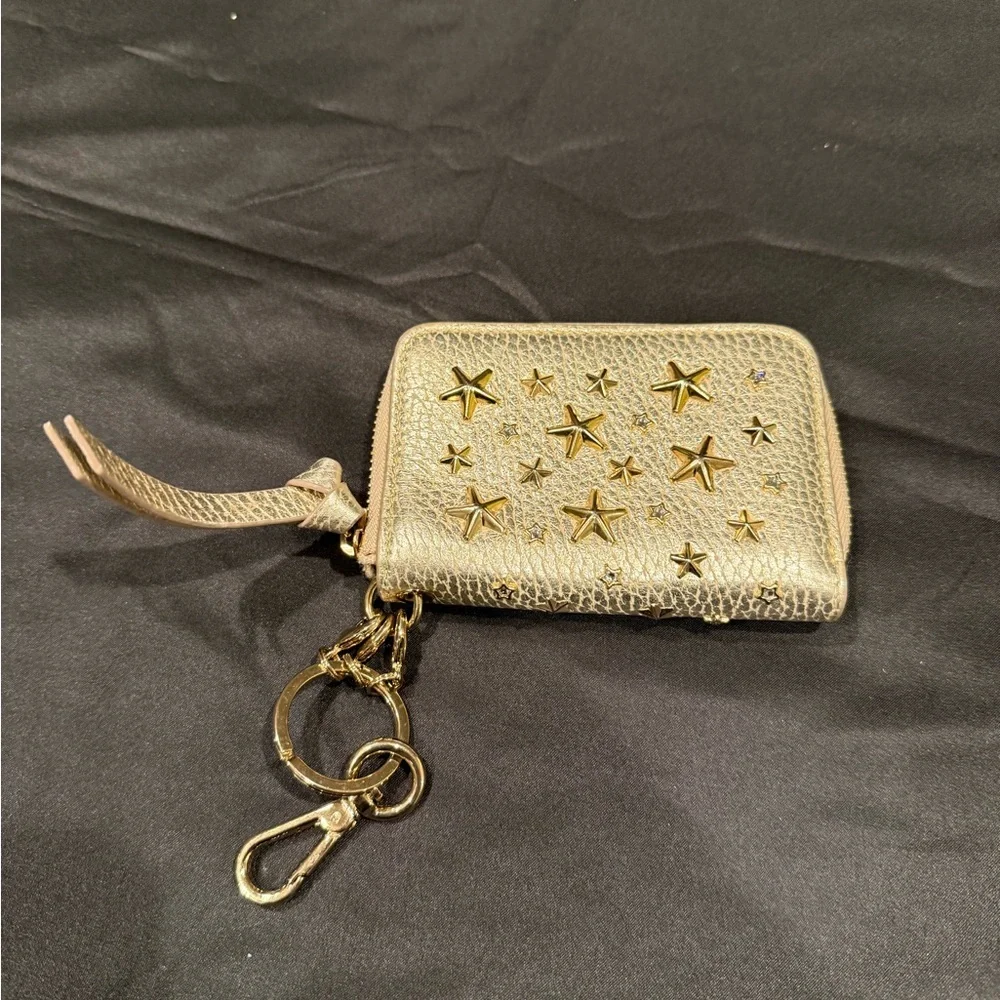 Jimmy Choo Gold Metallic Star Studded Key Holder Wallet with COA